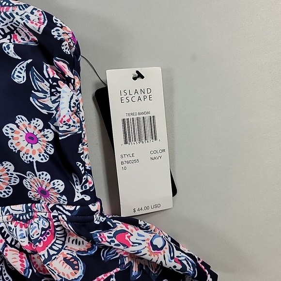 ISLAND ESCAPE Bandini Swimsuit Top Womens 10 Navy Floral Stretch Removable Cups‎ - Picture 4 of 4